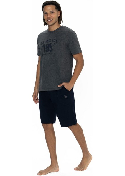 18884 Erkek Kısa Kollu Bisiklet Yaka Şortlu Pijama Takımı-Antrasitmelanj modelleri
