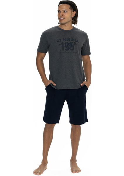 18884 Erkek Kısa Kollu Bisiklet Yaka Şortlu Pijama Takımı-Antrasitmelanj fırsatları