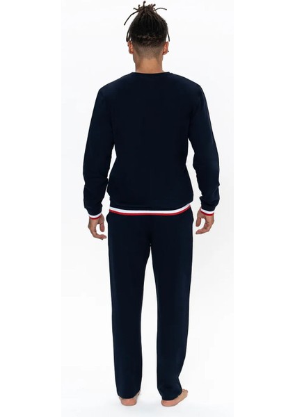 18920 Erkek Uzun Kollu Bisiklet Yaka Rahat Ev Giyim-Lacivert fırsatları