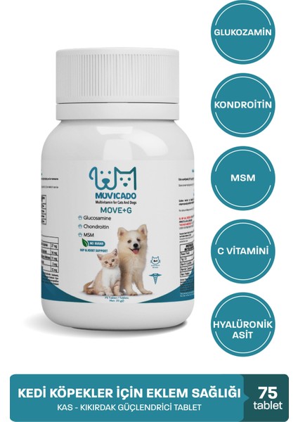 Kedi ve Köpeklerde Hareket Sağlığı Destekleyici Glukozamin Tablet Glukozamin Msm Chondroitin Move G