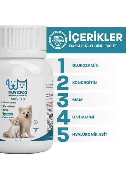 Kedi ve Köpeklerde Hareket Sağlığı Destekleyici Glukozamin Tablet Glukozamin Msm Chondroitin Move G