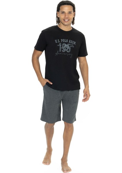 U.s Polo Assn. 18884 Erkek Kısa Kollu Bisiklet Yaka Şortlu Pijama Takımı-Siyah