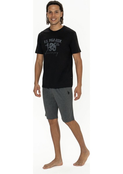 U.s Polo Assn. 18884 Erkek Kısa Kollu Bisiklet Yaka Şortlu Pijama Takımı-Siyah