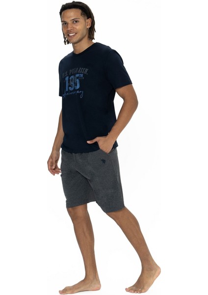 18884 Erkek Kısa Kollu Bisiklet Yaka Şortlu Pijama Takımı-Lacivert fiyatları