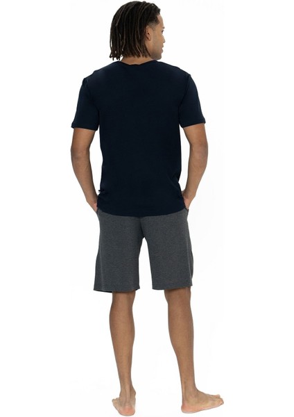 18884 Erkek Kısa Kollu Bisiklet Yaka Şortlu Pijama Takımı-Lacivert modelleri