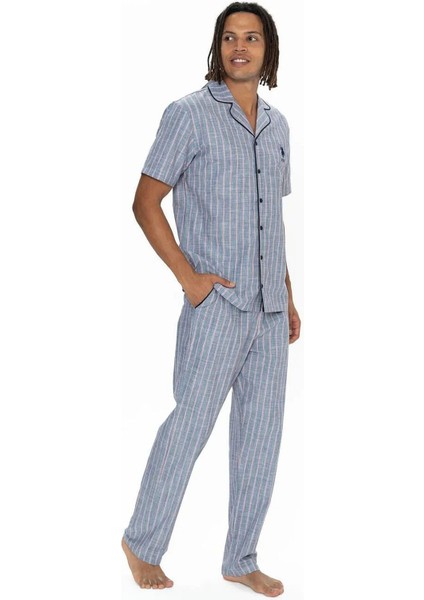 18913 Erkek Kısa Kollu Gömlek Pijama Takımı-Lacivert fiyatları