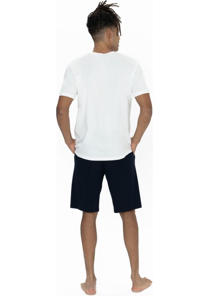 18865 Erkek Kısa Kollu Bisiklet Yaka Şortlu Pijama Takımı-Ekru modelleri