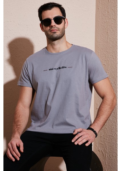Pamuklu Slim Fit Bisiklet Yaka T Shirt Erkek T Shirt 541WIND