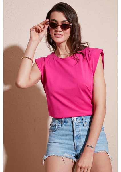 Pamuklu Bisiklet Yaka Kolsuz T Shirt Bayan T Shirt 5864019