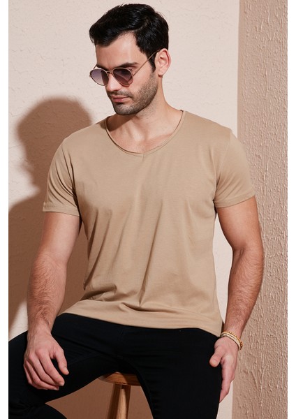 Pamuklu Slim Fit V Yaka Basic T Shirt Erkek T Shirt 5412001