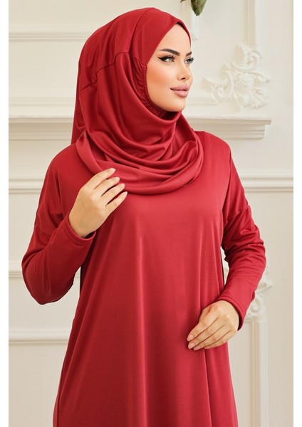 Pratik Tek Parça Namaz Elbisesi 1396 - Bordo modelleri