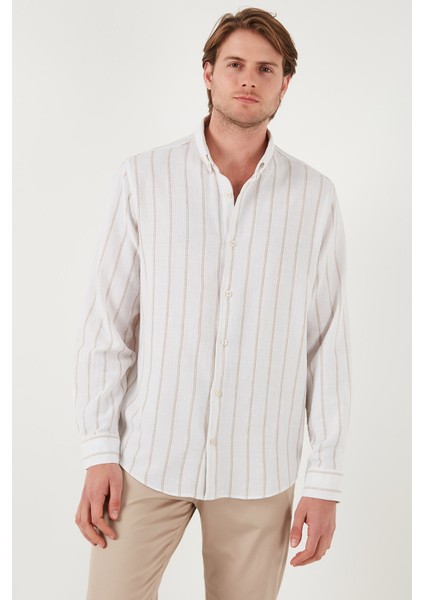 Pamuklu Çizgili Regular Fit Düğmeli Yaka Gömlek Erkek Gömlek CF21S112480 fırsatları