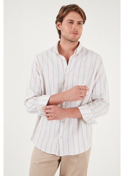 Pamuklu Çizgili Regular Fit Düğmeli Yaka Gömlek Erkek Gömlek CF21S112480 indirimleri
