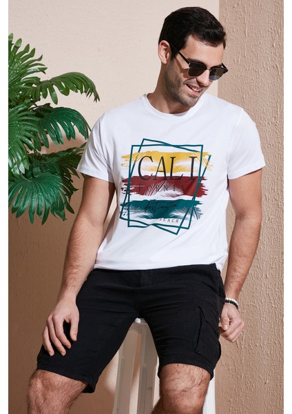 Pamuklu Slim Fit Bisiklet Yaka T Shirt Erkek T Shirt 541CALIFORNIA24