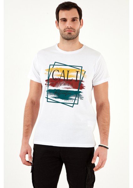 Pamuklu Slim Fit Bisiklet Yaka T Shirt Erkek T Shirt 541CALIFORNIA24 fırsatları