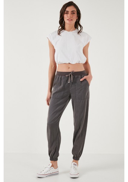 Regular Fit Yüksek Bel Lastikli Paça Jogger Spor Pantolon Bayan Pantolon 668YP5039