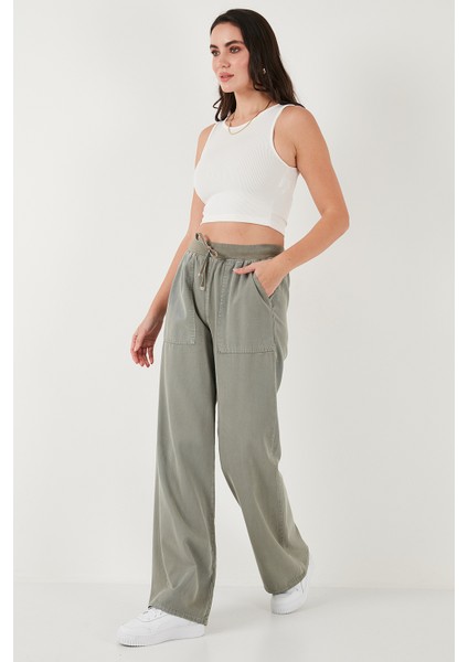 Relaxed Fit Yüksek Bel Bol Paça Pantolon Bayan Pantolon 668YP5040