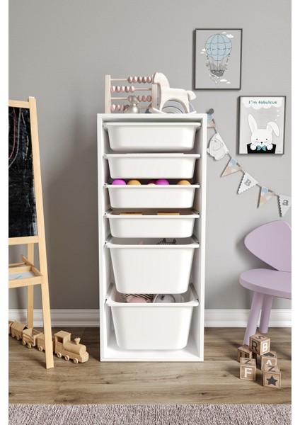 Mdf - Large Mono 6 Sepetli Oyuncak Dolabı