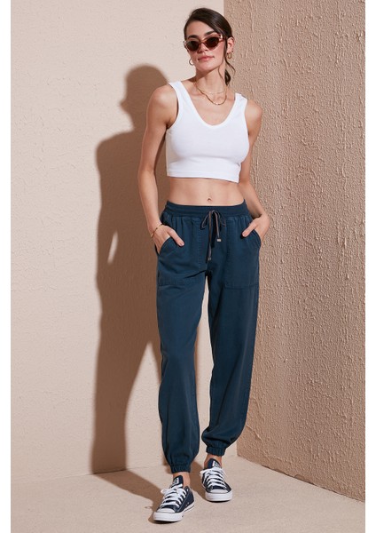 Regular Fit Yüksek Bel Lastikli Paça Jogger Spor Pantolon Bayan Pantolon 668YP5039