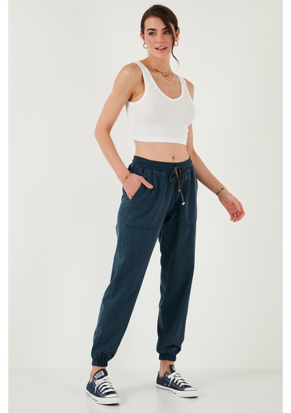 Regular Fit Yüksek Bel Lastikli Paça Jogger Spor Pantolon Bayan Pantolon 668YP5039