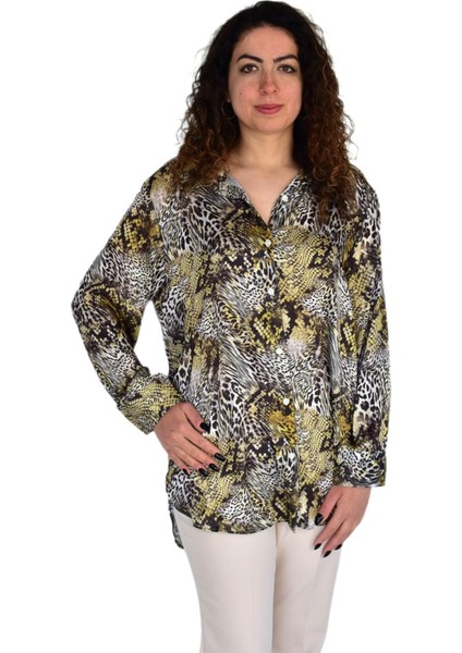 Kadın Leopar Desen Şifon Gömlek BGL-ST04236