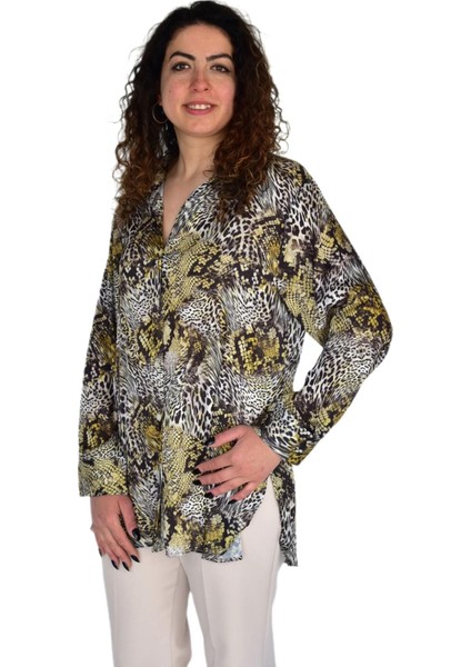 Kadın Leopar Desen Şifon Gömlek BGL-ST04236