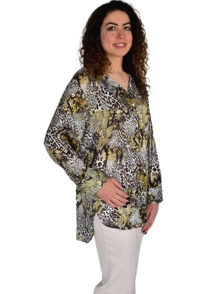 Kadın Leopar Desen Şifon Gömlek BGL-ST04236