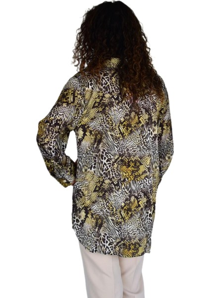 Kadın Leopar Desen Şifon Gömlek BGL-ST04236