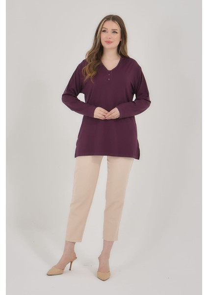 Kadın V Yaka Likralı Büyük Beden Orta Yaş Anne Penye Bluz modelleri