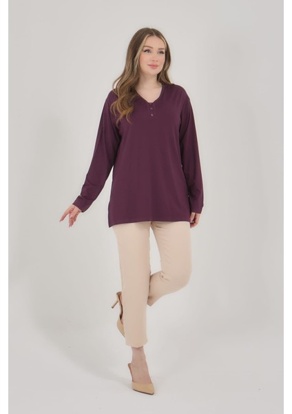 Kadın V Yaka Likralı Büyük Beden Orta Yaş Anne Penye Bluz fırsatları