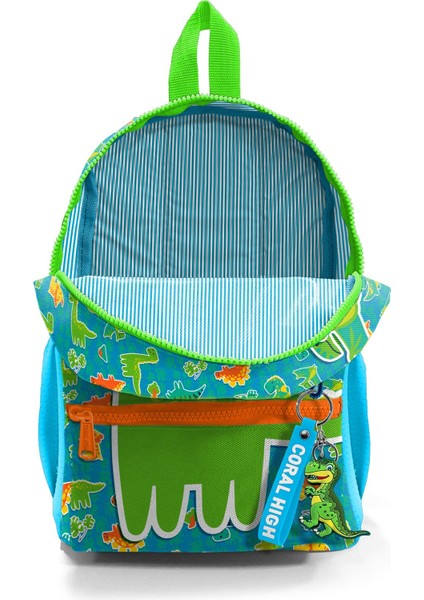 Minik Yuva Sırt Çantası Mavi Yeşil Dinozor Desenli Iki Bölmeli 23570 fırsatları