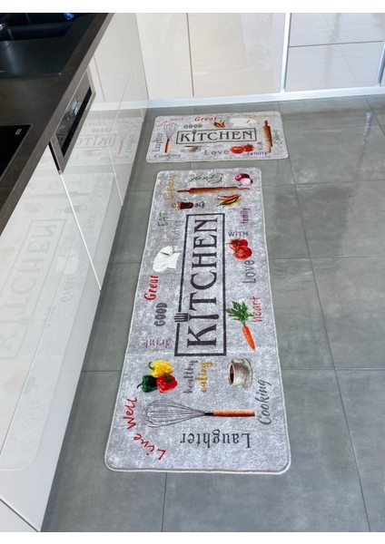 Gri Renk Yıkanabilir Mutfak Yolluk Lateks Deri Taban Halı