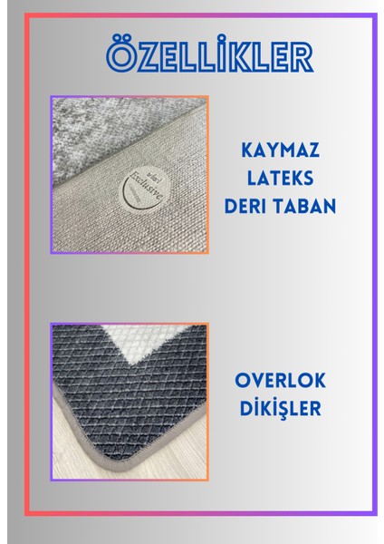 Koyu Gri Renk Yıkanabilir Mutfak Yolluk Lateks Deri Taban Halı