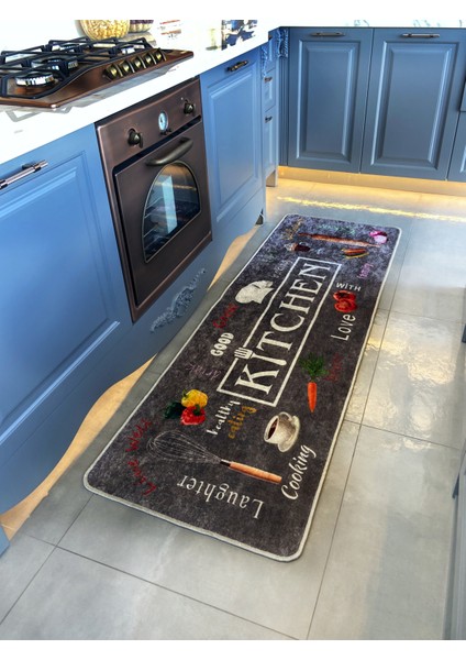 Koyu Gri Renk Yıkanabilir Mutfak Yolluk Lateks Deri Taban Halı fiyatları