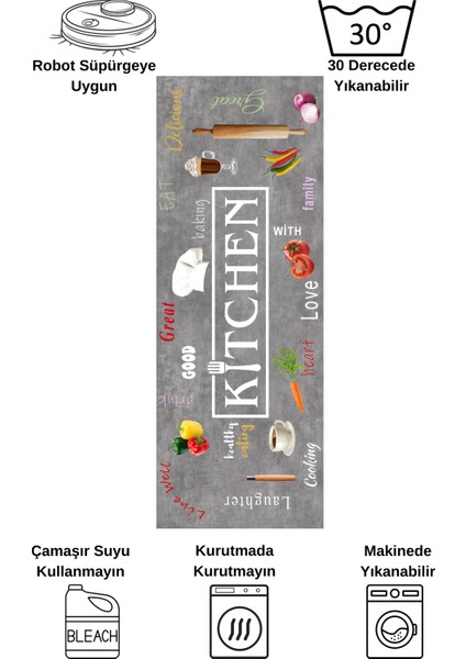 Koyu Gri Renk Yıkanabilir Mutfak Yolluk Lateks Deri Taban Halı fırsatları