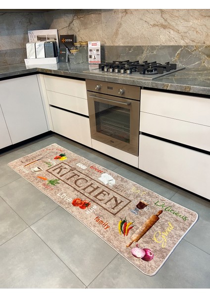 Kahverengi Renk Yıkanabilir Mutfak Yolluk Lateks Deri Taban Halı