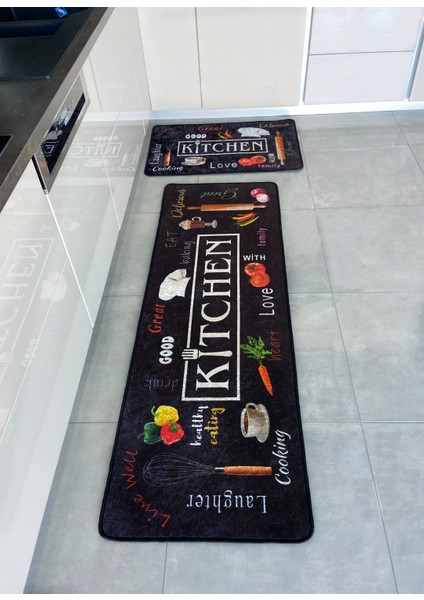 Siyah Renk Yıkanabilir Mutfak Yolluk Lateks Deri Taban Halı modelleri