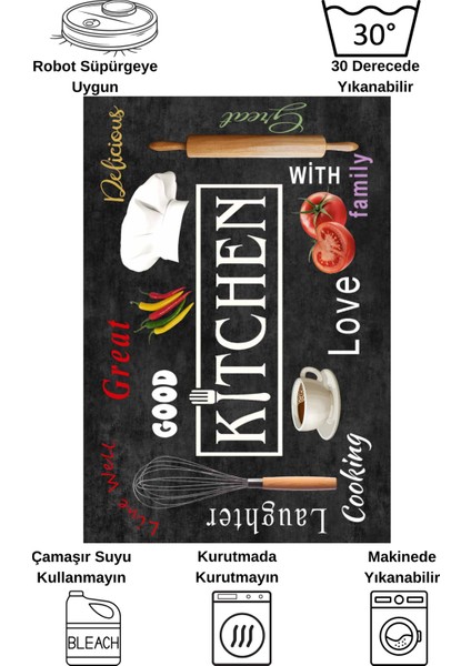 Siyah Renk Yıkanabilir Mutfak Yolluk Lateks Deri Taban Halı fırsatları