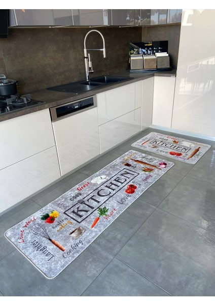 Gri Renk Yıkanabilir Mutfak Yolluk Lateks Deri Taban Halı