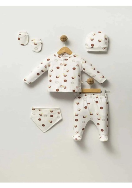 KIPIRIK BABY 5'Li Coconut Desenli Hastane Çıkışı Unısex Bebek Takım 100 % Doğal Pamuk