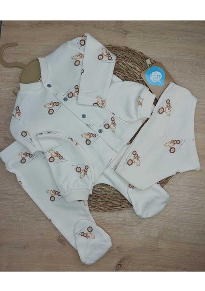 KIPIRIK BABY 5'Li Bisiklet Desenli Hastane Çıkışı Erkek Bebek Takım 100 % Doğal Pamuk