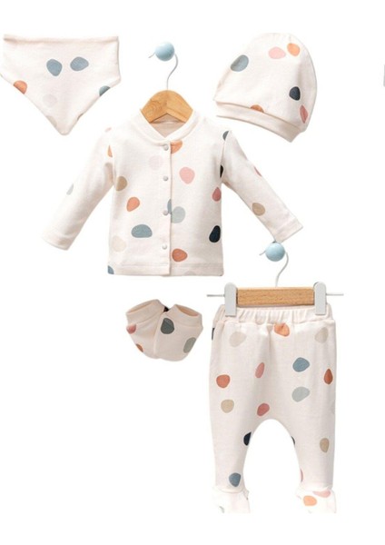 KIPIRIK BABY 5'Li Puan Desenli Hastane Çıkışı Unısex Bebek Takım 100 % Doğal Pamuk