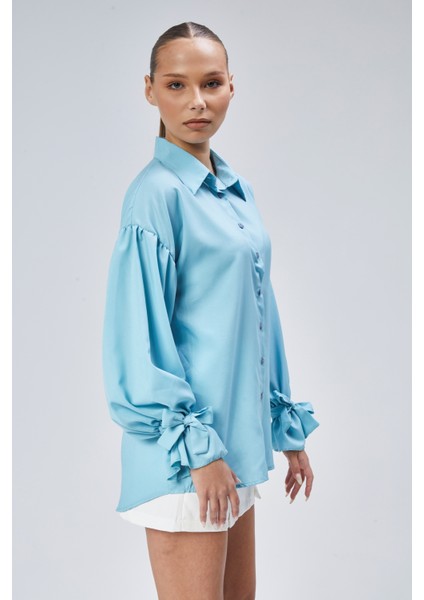 Oversize Büzgü Detaylı Saten Bluz Gömlek fırsatları