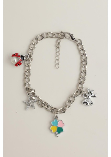 Uğur Böceği Yıldız Yonca Figürlü Zincir Bileklik (17+5cm)