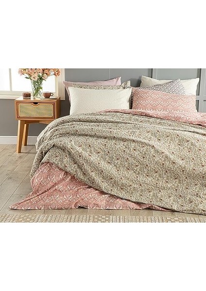 Home Pure Poppy Kolay Ütülenir Çift Kişilik Nevresim Seti 200X220 cm Bej