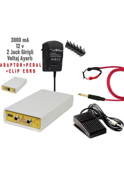 Voltaj Ayarlı Çift Jaklı Adaptör + Pedal + Clıp Cord Set