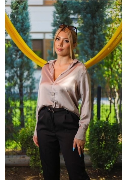 Bej Saten Gömlek