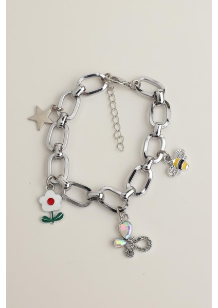 Çiçek Kelebek Arı Figürlü Zincir Bileklik (17+5cm)