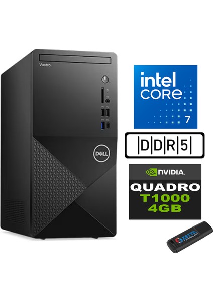 Vostro 3030 mt Intel Core I7 12700 32GB Ddr5 4tb SSD Ubuntu Quadro T1000-4GB Masaüstü Bilgisayar N3030I7T1000U20 + Zetta USB Bellek