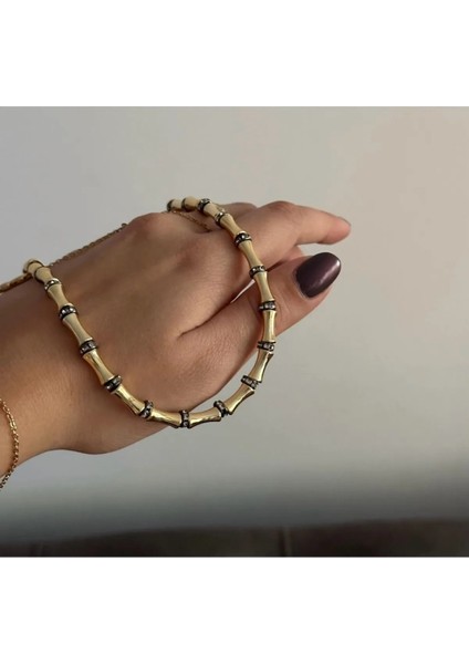 Kemik Model Baget Taşlı Kolye
